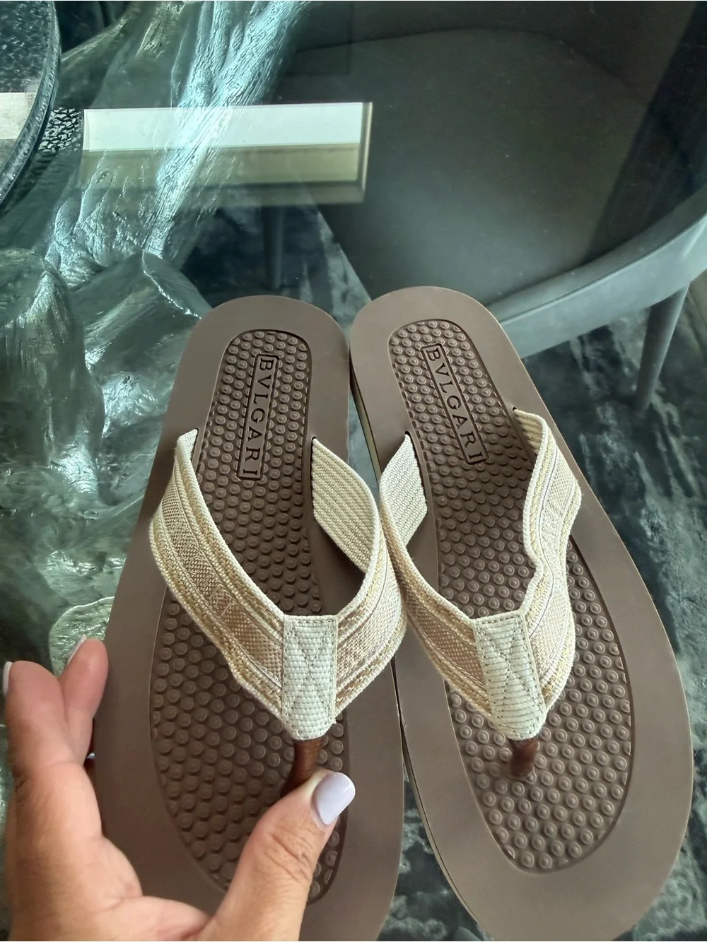 Bulgari woman’s Brown & Beige Flip Flop Sandals